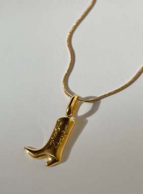 英国george melis欧美牛仔靴项链走花路靴子吊坠黄铜锁骨链镀