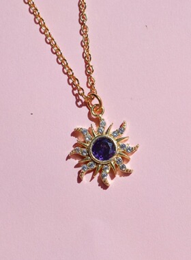 英国George Melis欧美复古多巴胺芭比项链锆石吊坠项链紫色微镶