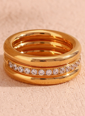 英国george melis欧美时尚小众个性手饰镀18k金色锆石素圈戒指