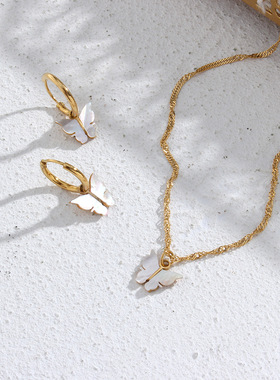 英国george melis欧美ins小众轻奢时尚贝壳蝴蝶耳坠白贝壳蝴蝶