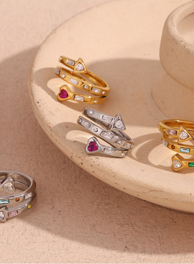 英国george melis欧美小众设计个性手饰镀18k金三层桃心箭头锆石