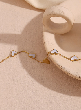 英国george melis欧美时尚气质小众个性手饰镀18k金5个白贝桃心