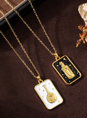 英国George Melis复古风塔罗牌水瓶星星月亮项链女暗黑黑色滴油