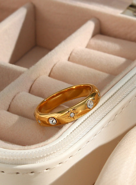 英国george melis欧美ins时尚轻奢气质指环镀18k金色透明锆石