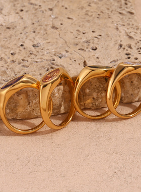 英国george melis欧美简约百搭时尚镶钻316l镀18k马眼锆石印章