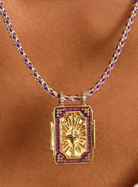 英国george melis新款方牌波西米亚文艺复古风塔罗牌项链女绳子