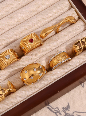 英国george melis欧美时尚复古小众气质手饰镀18k金捶打纹几何