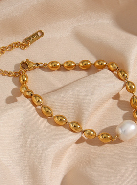 英国george melis欧美ins金属嘻哈时尚百搭椭圆钢珠珍珠手链项链