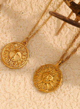 英国george melis欧美ins小众时尚复古太阳项坠十二星座刻字立体