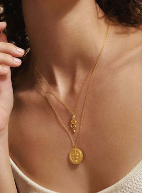 英国george melis欧美日月双层叠戴双层恶魔之眼蛇项链电镀18k