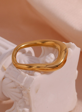 英国george melis欧美ins时尚简约流行指环女镀18k金色不规则