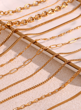 英国george melis欧美时尚简约钛钢素链镀18k刀片链盒子链项链女