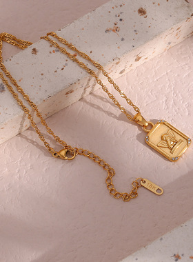 英国george melis欧美ins时尚个性流行项坠女四角锆石天使方牌吊