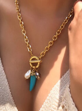 英国george melis海滩鱼贝壳辣椒ins高级感锁骨链珍珠海星18k钛