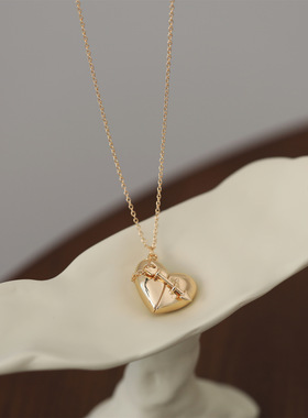 英国george melis情人节设计爱心相盒吊坠项链纪念开合桃心吊坠