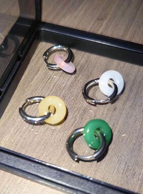 钛钢玻璃耳饰 中式国潮风墨绿耳环男女钛钢耳夹气质小众轻奢耳饰