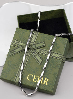 钛钢项链 竹节链潮流欧美菱形素链轻奢不掉色项链生日礼物礼盒