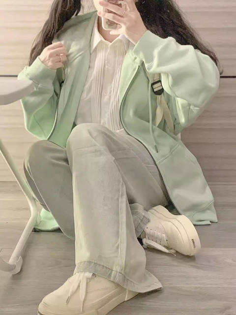 Women's loose oversize hooded sweatshirt cardigan jacket