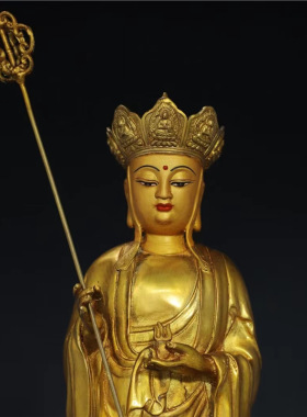 纯铜谛听地藏摆件家用佛堂店铺供地藏菩萨铜像画脸鎏金地藏和尚