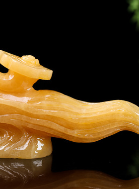 天然米黄玉人参如意玉石摆件人生如意如意客厅饰品酒柜电视柜摆件