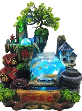 非洲创意瓦罐假山流水喷泉带鱼缸客厅摆件室内家居装饰开业礼品