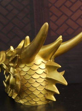 黄铜龙首摆件兽首生肖龙居办公室公司仿古龙头家居装饰工艺品