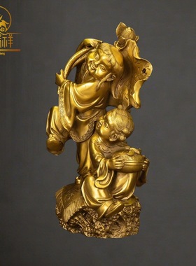 铜瑞祥纯铜和合二圣摆件新婚卧室婚房装饰品婚庆婚礼工艺品夫妻结