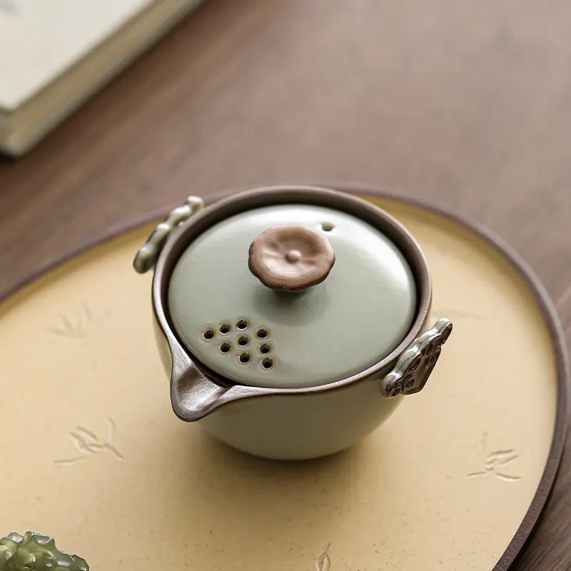 旅行茶具套装汝窑快客杯便携式陶瓷茶具户外泡茶壶商务活动伴手礼 - 图1