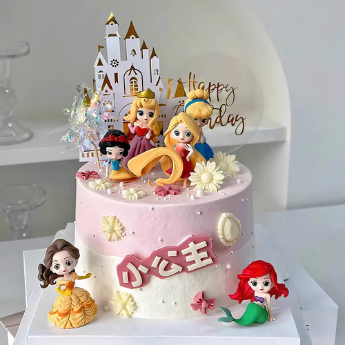 迷你公主蛋糕装饰摆件白雪公主Q版套装卡通艾莎女孩生日蛋糕插件 - 图1