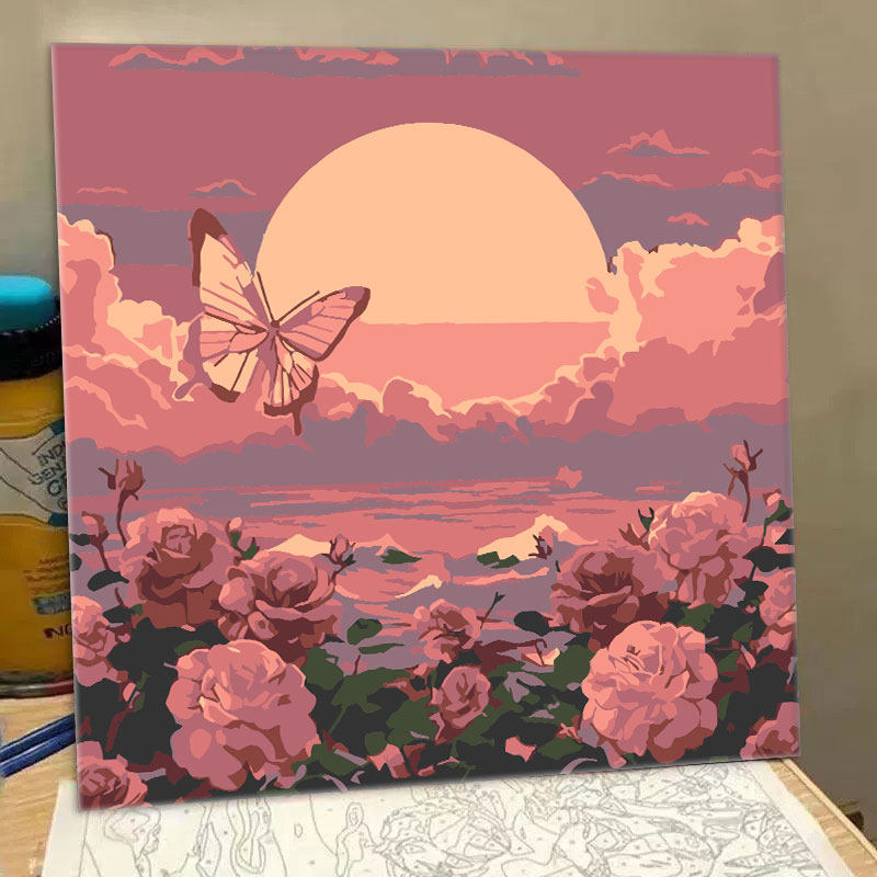 蝴蝶花数字油画diy填充油彩画手工涂色治愈解压涂鸦花卉装饰画,淘宝优惠券,粉丝福利购,淘宝优惠卷
