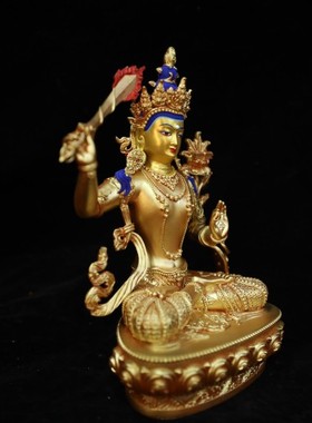 文殊普萨佛像 西藏用品 精工全鎏金纯铜密宗佛像文殊普贤菩萨7寸