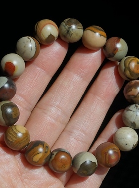 22#新疆哈密南湖彩泥手串天然戈壁泥石手链意境国画圆珠12手钏