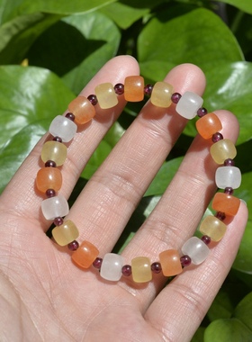 天然新疆戈壁玉算盘珠子通透手链