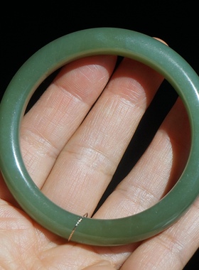 35#内径51mm和田玉青玉手镯正品天然手镯细条圆条小手镯秀气