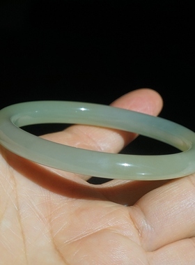 31#内径53.5天然和田玉手镯青白玉方圆细条时尚油润玉石小手镯