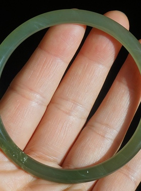 10#内径58mm天然和田玉手镯叮当手镯正品青白玉手镯细条圆条