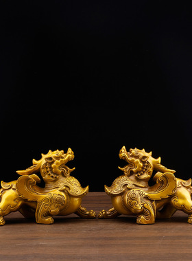 纯黄铜貔貅摆件对独角貔貅皮丘旺财福铠甲貔貅家居办公室开业礼品