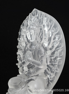 白水琉璃千手观音像莲花底座树脂像佛堂供奉家居禅意摆件观音菩萨