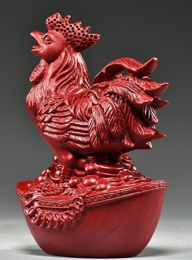 木雕摆件大公鸡实木头雕刻生肖动物家居装饰客厅办公司工艺送礼品