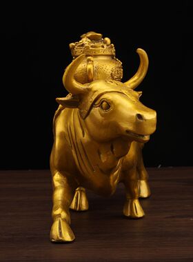 黄铜牛摆件聚宝盆牛生肖牛旺财牛招财开运牛财运牛家居办公室礼品