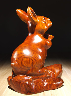 花梨木雕兔子摆件实木动物十二生肖兔家居客厅办公装饰红木工艺品