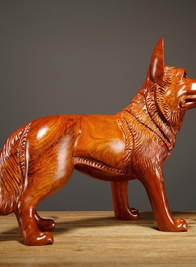 花梨木雕12生肖狗工艺品摆件实木雕刻狼狗家居客厅电视柜装饰摆设