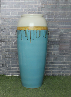 陶艺三件套花瓶大号简约现代颜色釉绿色酒店会所室内家居装饰摆件