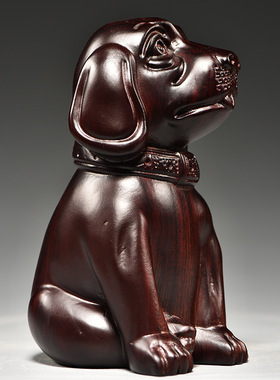 黑檀木雕狗摆件十二生肖狗实木家居客厅电视柜办公装饰红木工艺品