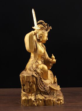 黄铜九天玄女神像战争女神人物摆件玄女娘娘家居寺庙祠堂供奉摆件