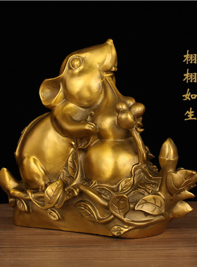 铜老鼠招财摆件五鼠黄金袋玉米鼠十二生肖家居玄关办公桌店铺摆件