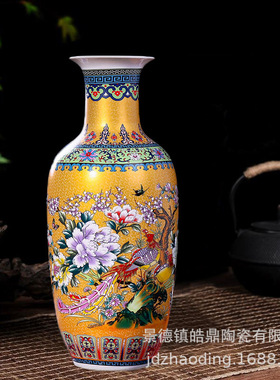 批发景德镇陶瓷花瓶仿古粉彩花鸟赏瓶插花器家居客厅装饰摆件插花