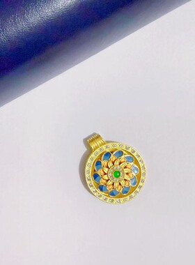 新中式国风可旋转红白镶钻玫瑰花窗吊坠金店同款镀金八宝罗盘项链