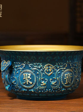 大明铜匠铜如意聚宝盆摆件送朋友开业乔迁礼品家居装饰品办公室客