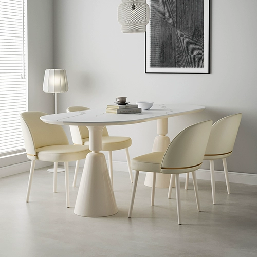 Французская каменная панель обеденный стол Light Luxury Modern Minimalist natude stoble Домохозяйство маленькая квартира Красная крема для ресторанов и стулья